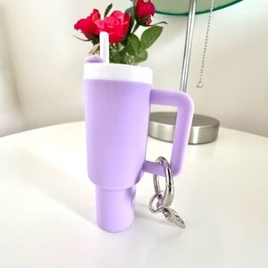 Mini Stanley Cup Tumbler Keychain Purple w/ Lid & Straw Hidden Storage Container